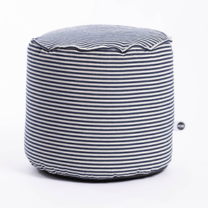 Puff Tecido Plano Cilindro Listrado Azul