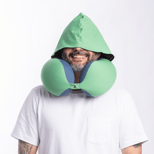 Almofada de Pescoço Flex Com Capuz Bicolor Azul e Verde